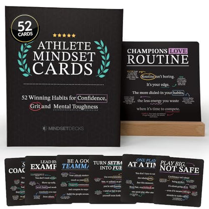 Athlete Mindset & Motivation Cards – 52 Winning Habits for Confidence, Grit & Mental Toughness – For Athletes, Coaches & Parents – Includes Wooden Display Stand – Gift for Athletes & Coaches - style: Athlete Mindset