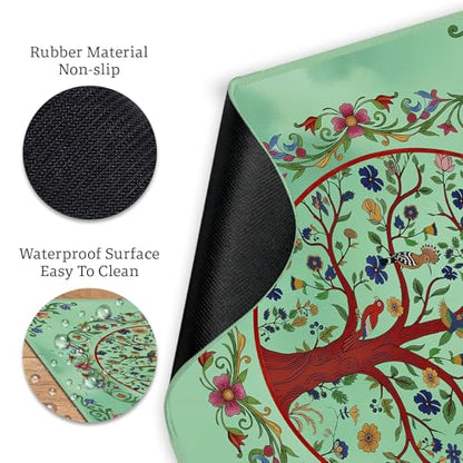 Trees Mahjong Table Mat, Flowers Non-Slip Noise Reduction Mah Jong Mat with Carrying Bag, Game Table Cover for Mahjongs Poker Card, Festival Birthday Gift for Mahjong Lovers, 31x 31In - color: Tree-flower