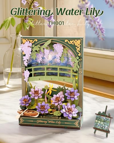 3D Wooden Puzzles for Adults Monet Water Lily DIY Model Building Kits with LED Light - Home Decor, Wall Art & Unique Creative Gifts for Art Lovers/Men/Women - style: Water Lily