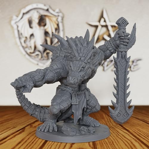 32mm Scale Lizardman Warrior RPG Accessory - Fantasy Minis Figurine for Role Playing & Miniature Game - Unpainted Resin RPG Figure for DM & Dungeon Masters - Zantaroth Lizard Champion (AS44)