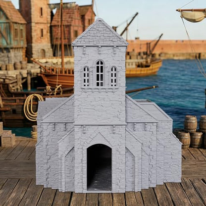 AUSPDICE DND Terrain 25mm 고딕 예배당, 도색되지 않은 TTRPG 빌딩 풍경 | 1:64 스케일 3피스 스톤 교회, 탈착식 지붕 섹션과 던전 앤 드래곤을 위한 디테일한 내부 - AF1154J - color: Af1154j Dock Buildings J