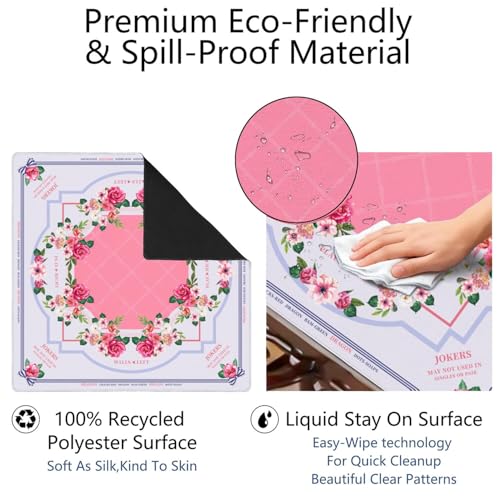 Mahjong Mat for Table with Carrying Bag & 3 Dice, Pink Floral 31.5"x31.5" Square Rubber Mahjong Table Cover, Non-Slip & Noise Reduction Gaming Mat for Mah Jongg, Poker, Dominoes & Tile Games - color: Pink
