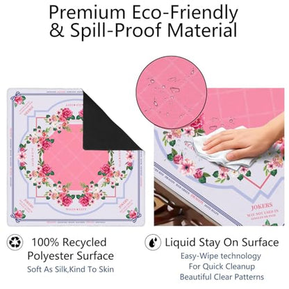 Mahjong Mat for Table with Carrying Bag & 3 Dice, Pink Floral 31.5"x31.5" Square Rubber Mahjong Table Cover, Non-Slip & Noise Reduction Gaming Mat for Mah Jongg, Poker, Dominoes & Tile Games - color: Pink
