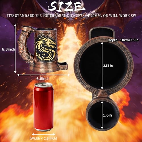 Dice Tower Mug, Dice Rolling Tower, Comes with 7 PCS Dice Set, Suitable for DND Dungeons and Dragons, Tabletop Games, Available As Drink Holder, D&D Gifts, DND Accessories (Dark Gold Dragon) - color: Dark Gold Dragon