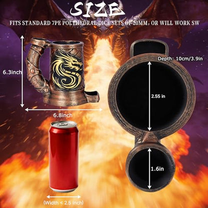 Dice Tower Mug, Dice Rolling Tower, Comes with 7 PCS Dice Set, Suitable for DND Dungeons and Dragons, Tabletop Games, Available As Drink Holder, D&D Gifts, DND Accessories (Dark Gold Dragon) - color: Dark Gold Dragon