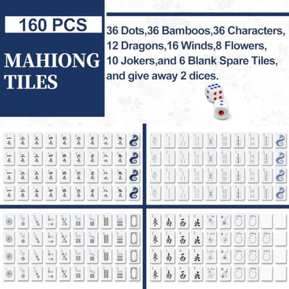 Soulchen 160 Chinoiserie Blue Porcelain American Mahjong Tile Set with Acrylic Storage Box & Dice 1.2" 3D Engraved Tiles for Adults Friends Family Game Night Mahjong Travel Size Chinese Game Gifts - style: Chinoiserie
