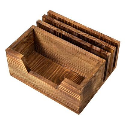 Rustic Brown Wooden Mail Organizer Key Holder Entryway Table Office Desk Multiple Letter Trays Daily Essentials Storage Bin Solid Wood Letter Document File Rectangular Sorter Accessories Home