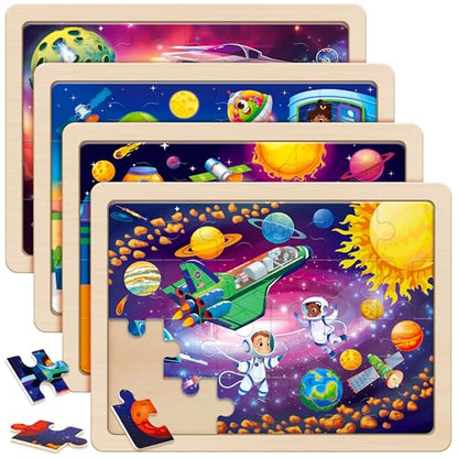 SYNARRY Large Space Planets Solar System Wooden Puzzles for Kids Gift Box(12.2 * 9.4 in), Puzzles for Toddlers 3-5, Puzzles for Kids Ages 4-6, Wood Toys Gifts for 3 4 5 Year Old Boy Girl