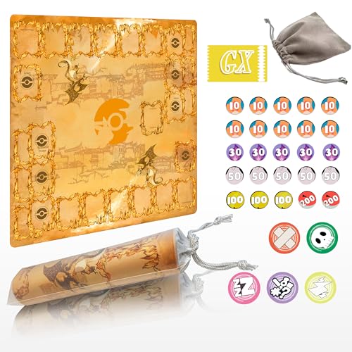 Playmat for Trading Card Game – 2-Player Trainer Mat with 31 Damage Counters and Professional Storage Bag - color: Yellow