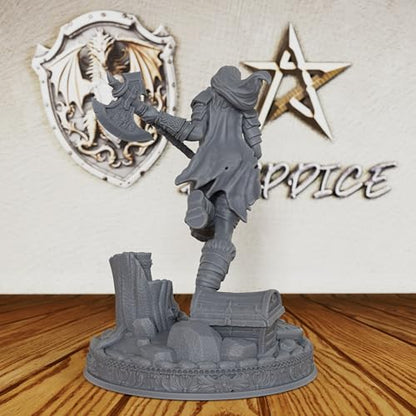 DND Minis for Miniature Game & Fantasy Role Playing - Tabletop Unpainted Miniatures for Dungeon Masters, 28mm Scale TTRPG Accessory Figure with Scenic Base - Angry Barbarian (AS212)