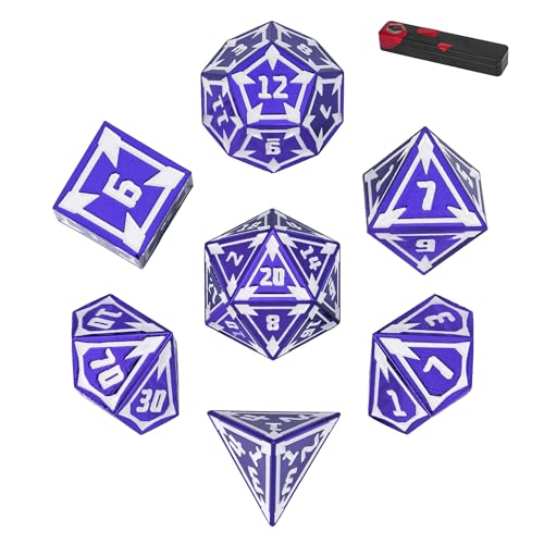 UDIXI Purple Metal Dice Set D&D Heavy Metallic DND Dice for Tabletop Games | 7-Pieces, Lozenge Pattern, Zinc Alloy Material, Gorgeous Gift Case, DM Gift, for Dungeons and Dragons Role Playing Games - color: Purple
