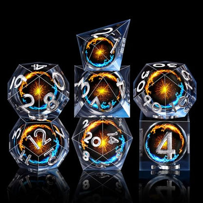 AUSTOR 7 Die DND Dice Set - 7 Pieces Blue Golden Double Dragon Resin Dice - D20, D12, D10, D8, D6, D4 Sharp Edge Dungeons and Dragons Dice with Case - color: Double Dragon (Blue&golden)
