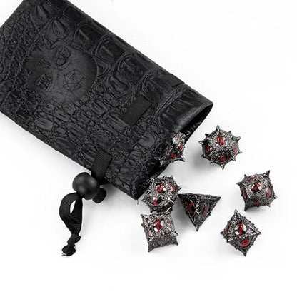 Black Metal DND Dice Dragon Eye Metal Dice Set D&D for Tabletop Game | Leather Storage Bag, DM Gift, for Dungeons and Dragons Role Playing Games - color: Dragon-black Red