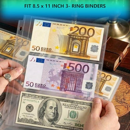 25 Pack （7.6x3.6inch ） 3 Pockets Currency Sleeves for 3 Ring Binder | Currency Collection Sleeves, Cash Collecting Album Refill Page, for Collecting Dollar Bills, Paper Money,and Coupons - size: 7.6x3.6inch-3pocket, style: 25 pack