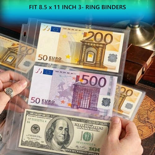 50 Pack （7.6x3.6inch ） 3 Pockets Currency Sleeves for 3 Ring Binder | Currency Collection Sleeves, Cash Collecting Album Refill Page, for Collecting Dollar Bills, Paper Money,and Coupons - size: 7.6x3.6inch-3pocket, style: 50 pack