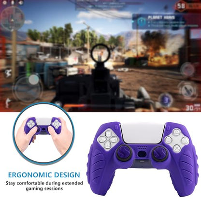 Ergonomic Soft Grip Skin for PS5, Anti-Slip Silicone Controller Cover with 6 Thumb Grips Accessories Set (Galactic Purple) - color: Purple
