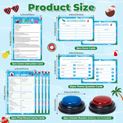Eyxsaxenk Summer Friendly Feud Game with 2 Answer Buzzer - 40Pcs Family Fun Trivia Quiz Feud Card Buzzer Board Game Night for Summer Camp Party Family Trivia Night Gathering Group Team Building Supply - style: Summer