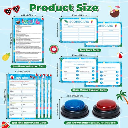 Eyxsaxenk Summer Friendly Feud Game with 2 Answer Buzzer - 40Pcs Family Fun Trivia Quiz Feud Card Buzzer Board Game Night for Summer Camp Party Family Trivia Night Gathering Group Team Building Supply - style: Summer