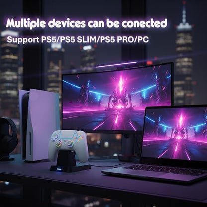 FLUY-E RGB Wireless Controller for PS5/PC – Compatible with PS5, PS5 Slim & PS5 Pro, Hall Effect Joysticks and Triggers, Dual Vibration, Six-Axis Sensor, Touch Panel, Turbo & Programmable Buttons, Ergonomic Design