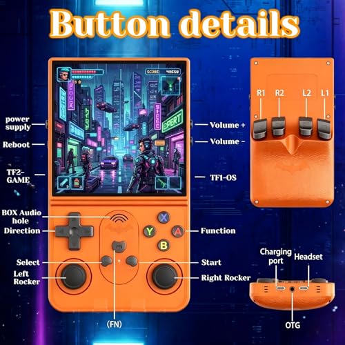 Retro Handheld Game Console, 4.0 Inch Screen, Portable Hand Held Open Source Linux System, 4000mAh Battery Retro Gaming Console (Orange) - style: Orange 64G