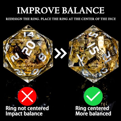 Magic Golden Ring DND Dice Set Sharp Edge Red Resin Dice with Box, for use with RPG D&D Tabletop Games Lord D and D Polyhedral Dice Set - color: Ring -Flower-2