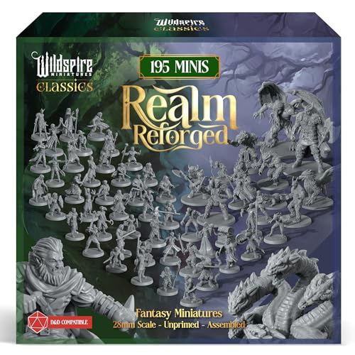 The Realm Set - Grey Version - 195 minis - Heroes, Monsters, NPC for DND Miniatures Bulk I 28mm Dungeon Dragons D&D Miniatures I DND Minis D&D Figures I Pathfinder, Realm Reforged