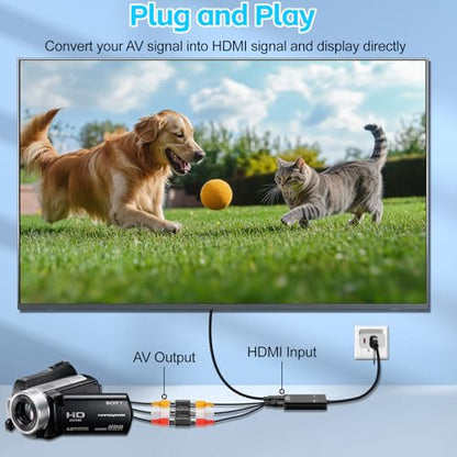 Herfair VHS to Digital - RCA to HDMI Converter, USB Video Capture Card for Hi8/VCR/DVD/AV/PS2/Wii Analog to Digital Adapter for Saving Old Memories to Modern Laptop Computer Electronics