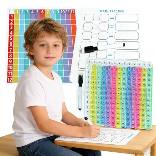 e4 Pop Multiplication Table Game Learning Toy Educational Math Game with Marker, Rainbow Colors Math Multiplication pop 12x12 boardmultiplication Flash Cards 3rd Grade Addition Stress Toy - color: White Edged Macarons