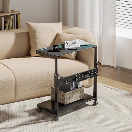 EUREKA ERGONOMIC PC Stand Computer Cart Frosted Glass, Height Adjustable Tower Stand 2-Tier Suit for ATX Case Printer, Metal Rolling Cart on Wheels for Gaming Home Office, Black - color: Frosted Glass Black