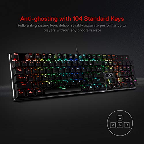 Redragon K556 RGB LED Backlit Wired Mechanical Gaming Keyboard, 104 Keys Hot-Swap Mechanical Keyboard w/Aluminum Base, Upgraded Socket and Noise Absorbing Foams, Quiet Linear Red Switch - color: Black, size: Red Switch