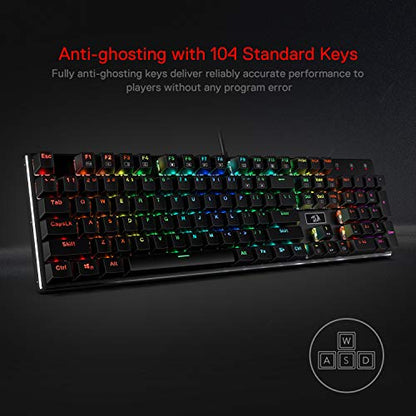 Redragon K556 RGB LED Backlit Wired Mechanical Gaming Keyboard, 104 Keys Hot-Swap Mechanical Keyboard w/Aluminum Base, Upgraded Socket and Noise Absorbing Foams, Quiet Linear Red Switch - color: Black, size: Red Switch