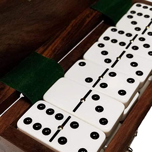 Marion Domino Double Six White Jumbo Tournament Professional Size with Spinners in Dovetail Sheesham Wood Box. - color: White