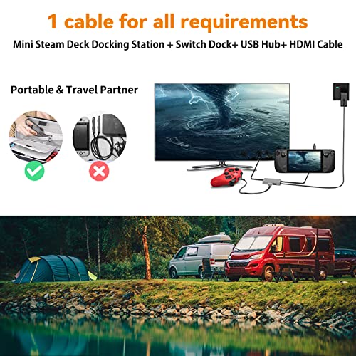 Steam Deck Dock, 6-in-1 Docking Station for Steam Deck, Steam Deck Docking Station with HDMI 2.0 Cable, 4K@60Hz, 3 USB-A 3.0 and 100W USB-C Charging Port, Switch Dock Suitable for Travel Office