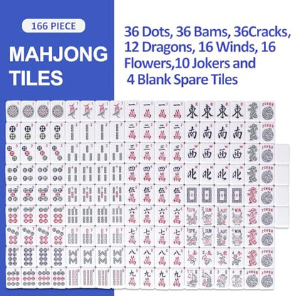 TIASUSAN American Mahjong Tile Set, 166 Blue Tiles, Bag and Mahjong Accessories, 4 All-in-One Rack/Pushers, Mahjong Set Complete - color: Blue