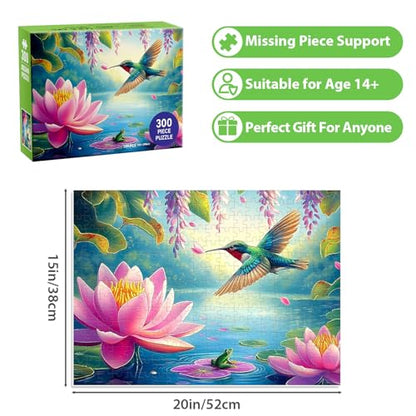 300 Piece Puzzles for Adults, Humbird Flower Lake Jigsaw Puzzle for Adults Kids Seniors, Recycled Cardboard Large Piece Puzzle 300 Piece, Challenging Game Family Activity Great Gift for Friends - style: Humbird