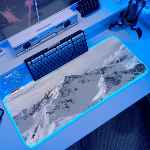JMIYAV White RGB Gaming Mouse Pad 31.5x12 Inch PC XL Large Extended Glowing Led Light Up Desk Pad Non-Slip Rubber Base Computer Cute Mousepad Mat Desk Accessories Gaming Setup 93-801 - color: Icebound Range