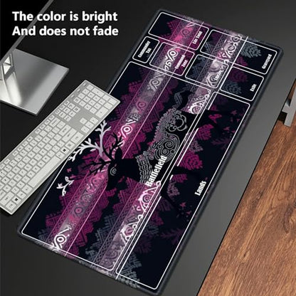 Board Game Mat TCG Playmat Plus 50 Pcs Card Sleeves, 24 x 14 inches Table Mats Games Mousepad with Zones Smooth Surface for MTG RPG CCG Trading Card Game Play Mats, Purple Xmas Deer - color: Purple Xmas Deer, size: Zone 1