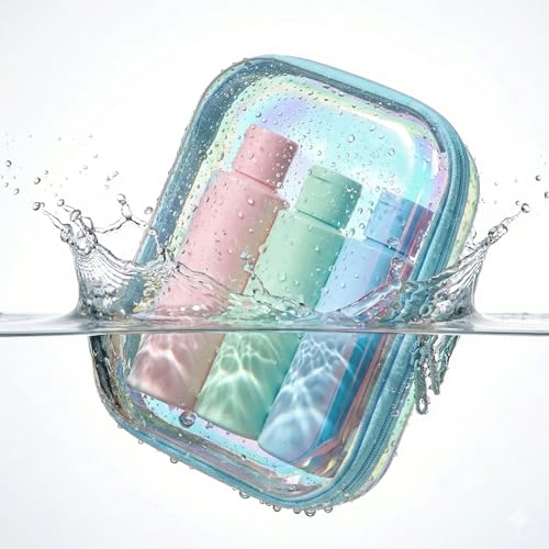 Clear Hard Shell Organizer Cases, 2 Pack | Iridescent PET shell with water-resistant, scratch-resistant surface for travel, toiletries, electronics and daily essentials - color: Blue