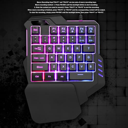 One Handed Gaming Keyboard, 35 Keys RGB Backlight Ergonomic Mini Gaming Keypad, PC Accessory with Wrist Rest, Ideal for 8, 7, Vista, ME, OS X