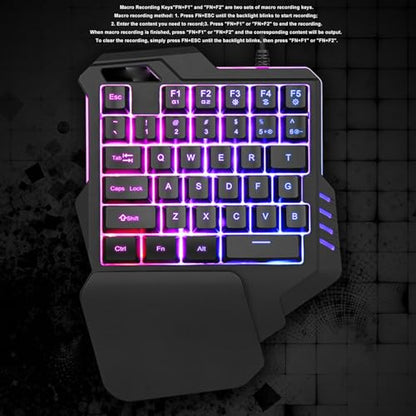 One Handed Gaming Keyboard, 35 Keys RGB Backlight Ergonomic Mini Gaming Keypad, PC Accessory with Wrist Rest, Ideal for 8, 7, Vista, ME, OS X