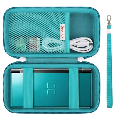 Supmay Hard Carrying Case Compatible with Nintendo DS Lite NDSL, Gameboy Advance Games Storage Holder Travel Bag with Mesh Pocket for USB Charging Cable, Stylus, Earphones, Game Cartridge, Green - color: Green