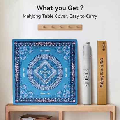 32.4x32.4 Inch Mandala Mahjong Mat with 3MM Noise Reduction | Rubber Anti Slip for Poker, Card, Board & Tile Games, Dominoes, Ships Rolled No Creases Mahjong Gifts - color: Peacock Blue