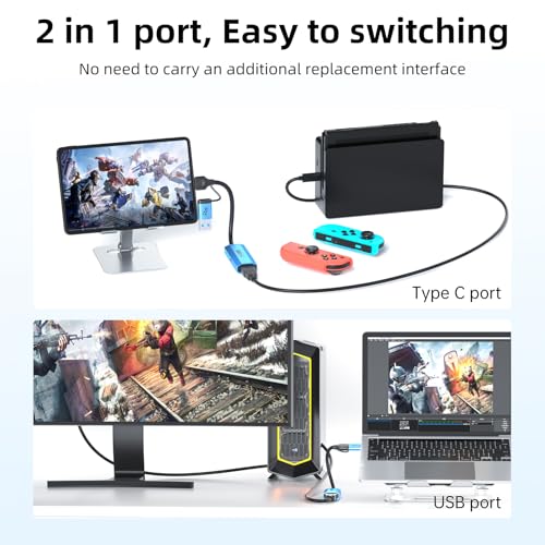 Video Capture Card with 100W PD Fast Charging, 4K 60Hz Input to 1080P 60FPS, HDMI to USB C/A, Best for Switch2/1 Steam Deck PS5 iPad & Quest 3, Pro OBS Streaming