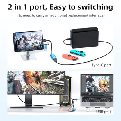 Video Capture Card with 100W PD Fast Charging, 4K 60Hz Input to 1080P 60FPS, HDMI to USB C/A, Best for Switch2/1 Steam Deck PS5 iPad & Quest 3, Pro OBS Streaming