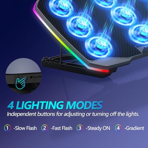 AIMIUZI Laptop Cooling Pad, Gaming Laptop Cooler with 9 Quiet Fans, Laptop Cooling Stand for 12-17 Inch, Laptop Computer Fan with 5 Height Adjustable,2 USB Ports,1 Phone Stand - color: Colorful