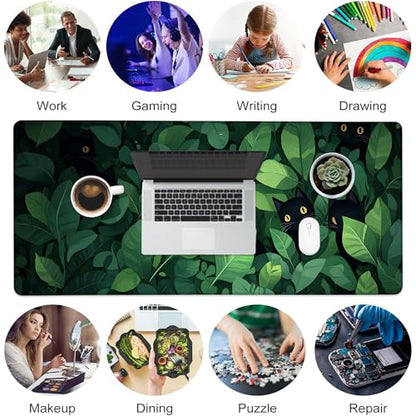 Desk Pad, Cute Anime Cats in Green Leaves XL Gaming Mouse Pad with Stitched Edges,Non-Slip Waterproof Rubber Base Large Desk Mat for Keyboard and Mouse 31.5"x11.8" - color: Colour13, size: X-Large