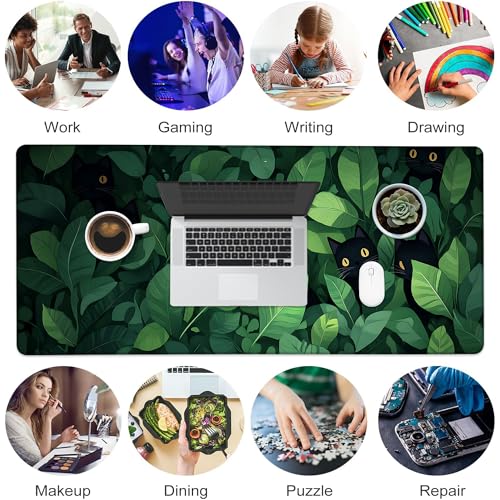 Desk Pad, Cute Anime Cats in Green Leaves XXL Gaming Mouse Pad with Stitched Edges,Non-Slip Waterproof Rubber Base Large Desk Mat for Keyboard and Mouse 35.4"x15.7" - color: Colour13, size: 35.4" x 15.7"
