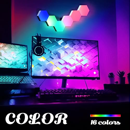 ODISTAR Remote Control Hexagon Wall Light,Smart Wall-Mounted Touch-Sensitive DIY Geometric Modular Assembled RGB led Colorful Light with USB-Power,Used in Bedroom (10-Pack) - color: 10-Pack Remote Control