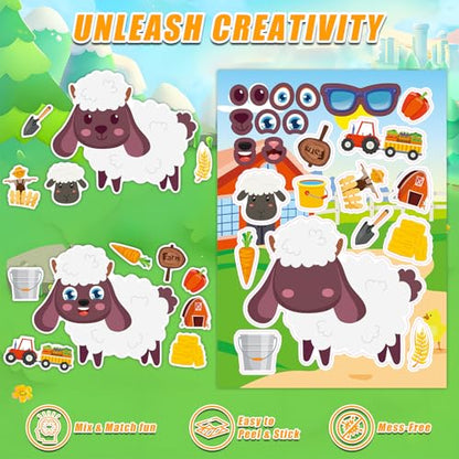 48 Sheets Create Funny Farm Animals Stickers, Make a Face Stickers for Boys and Girls, Travel Sticker Books, Party Favors, Birthday, Home, School and Activities Gifts for Kids Ages 3+ - style: Farm Animal