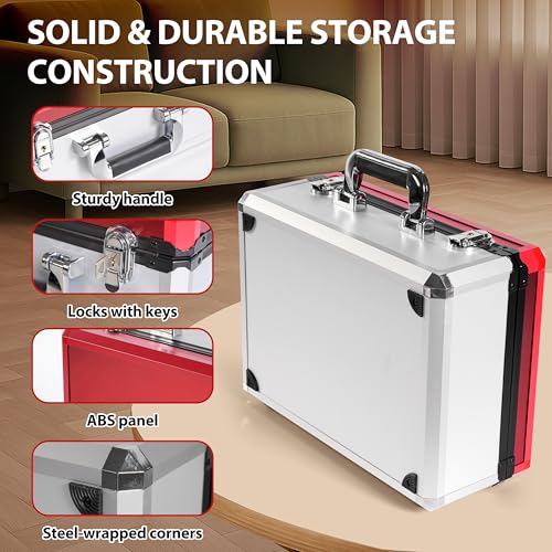 EcoVibe Trading Card Storage Box for 3" x 4" 35pt Toploaders, Hard Case with 6 Foam Stoppers, Large Capacity 600+, Fits Magnetic Holders - color: Red